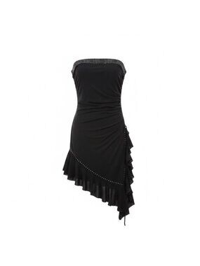 Vizio Womens Black Asymmetrical Strapless Dress Ruffle Detail Size S